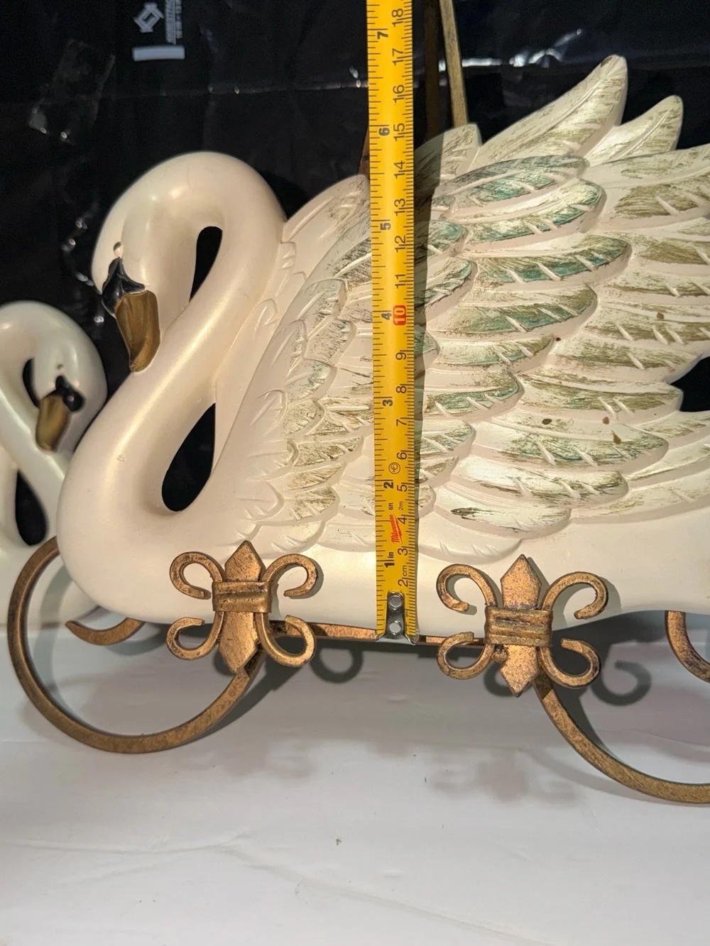 2 - Vintage Miller Studio Chalkware White /Gold SWANS 1968 Wall Hangings Pair